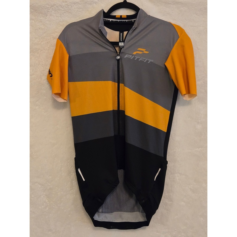 Assos PitFit Cycling Jersey Mens XL Grey Orange Black Full Zip Short Sleeve Top
